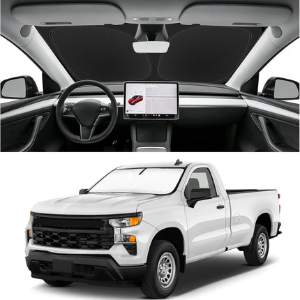 Custom Fit Windshield Sun Shade for Chevy Silverado 2019-2026, Blocks UV & Heat, Front Window Sunshade Accessories, Easy Fold & Store Keep Your Car Cooler