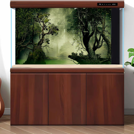 Deep Forest Aquarium Background Tranquil Lake Foggy Misty Rainforest Terrarium Background Tropical Jungle Old Trees Fish Tank Background Natural Forest Landscape Aquarium Backdrop Poster Vinyl 24x16in