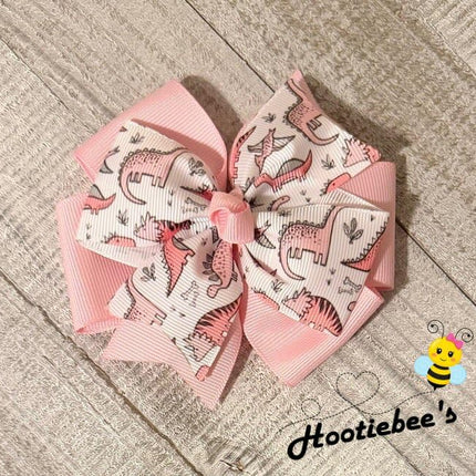 Pink Dinosaurs Pinwheel Hair Bow
