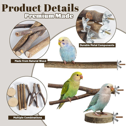 8 Pack 9 Inch Natural Wood Bird Perches Parrot Perch Stand Parakeet Toys Bird Cage Accessories for Budgerigar Cockatiels, Conures (L)
