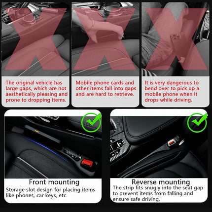 Car Seat Gap Filler Organizer of 2 - No Drop Seat Guard, Universal Car Seat Gap Filler, Durable Non-Slip Material, Easy 10-Second Install for Cars, Trucks & SUV (Black)