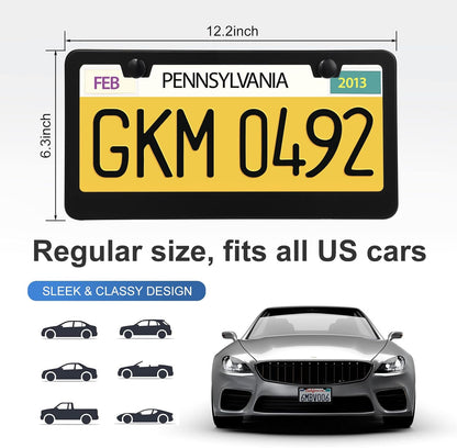 2 Pack License Plate Frames, Stainless Steel Car License Plate Cover Car Accessories with Screw Caps - photo 2