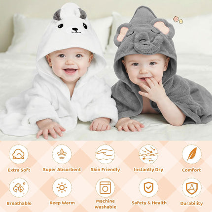 CandyHome 15 PCS Baby Bath Towels, 5 PCS Cute Animal Hooded Baby Towels & 10 PCS Washcloths Set for Infants Toddlers, Ultra Absorbent Soft Baby Bath Essentials Gifts for Boys & Girls