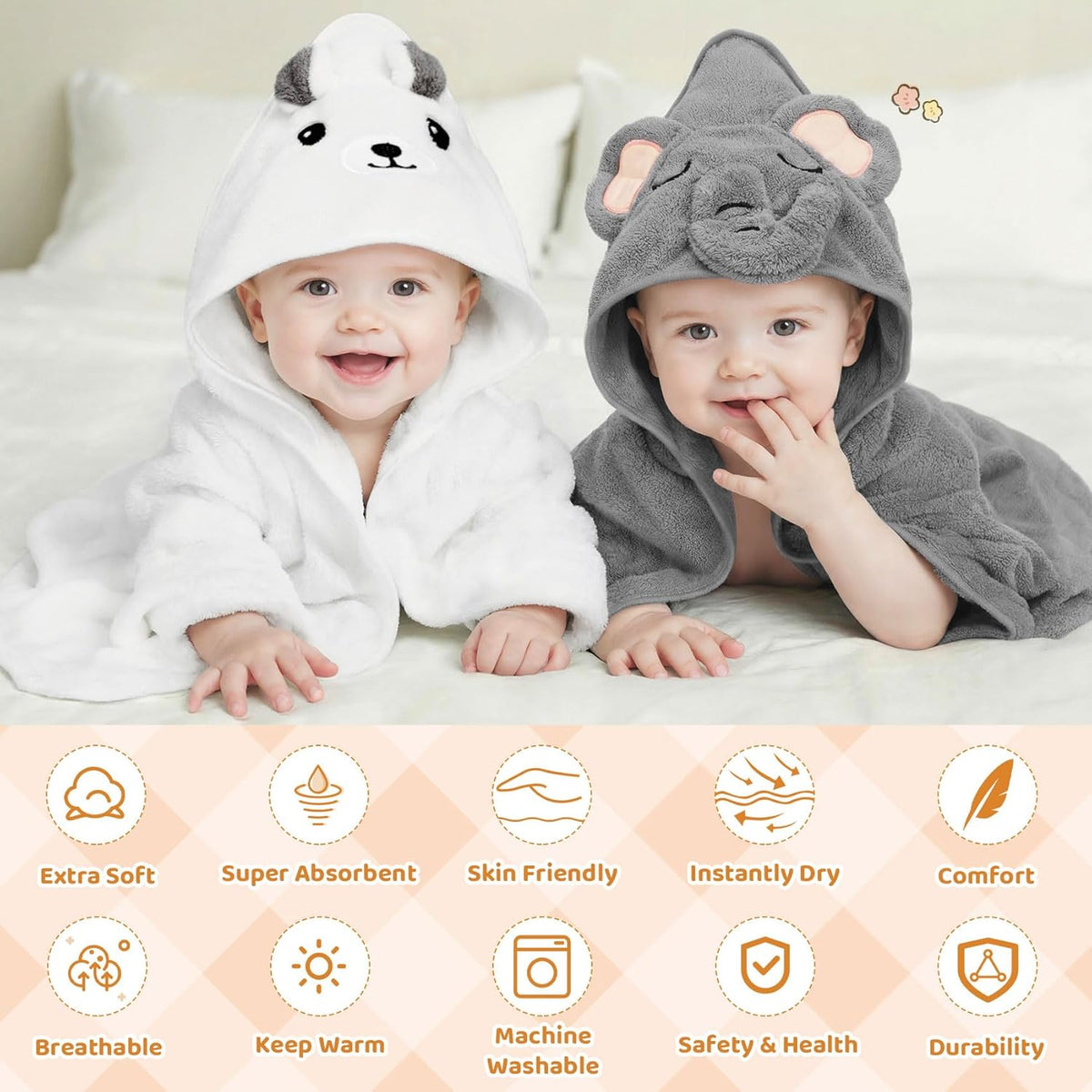 15-Piece Baby Bath Towels Set with Animal Hooded Towels and Washcloths - photo 3
