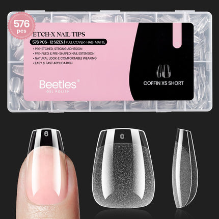 Tips de uñas almendra medianos 576pcs 12 tamaños tips de gel suave pre-grabados