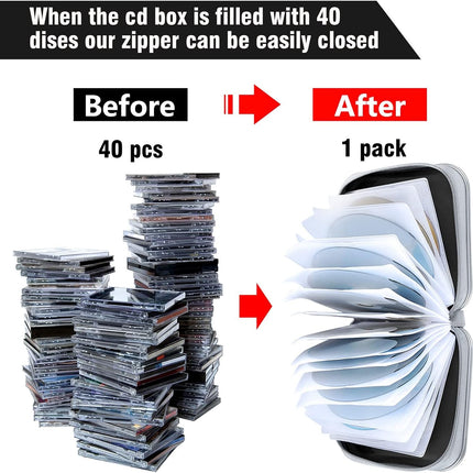Siveit CD Case, 40 Capacity CD/DVD Case Holders Wallet Hard Plastic DVD Disc Cases Storage Binder for Car Home Office Travel (Black)