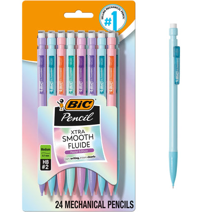 Amazon.com : BIC Xtra-Smooth Pastel Mechanical Pencils with Erasers, Medium Point (0.7mm), 24-Count Pack, Bulk Mechanical Pencils for School or Office Supplies : Office Products
