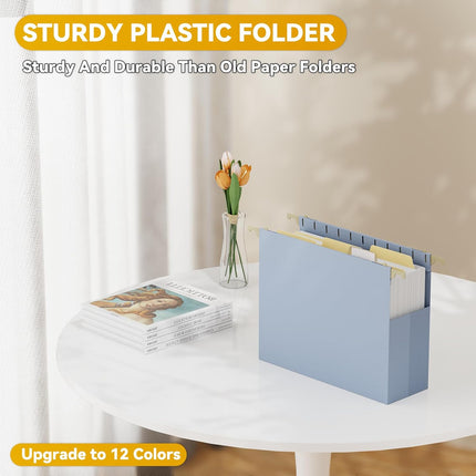 Extra Capacity Hanging File Folders Letter Size,3" Expansion Hanging File Organizer for Home Office,Plastic Filing Cabinet Folders with Tabs,12 Pack Pastel Heavy Duty Folders for File Box Frame