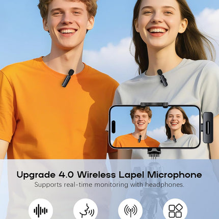 Wireless Mini Microphone for iPhone - Lavalier Microphone for Video Recording, 2 Pack Noise Reduction Clip-on Mini Lapel Mic for Tiktok YouTube Vlog Lives Podcast(iPhone 14 & Below)