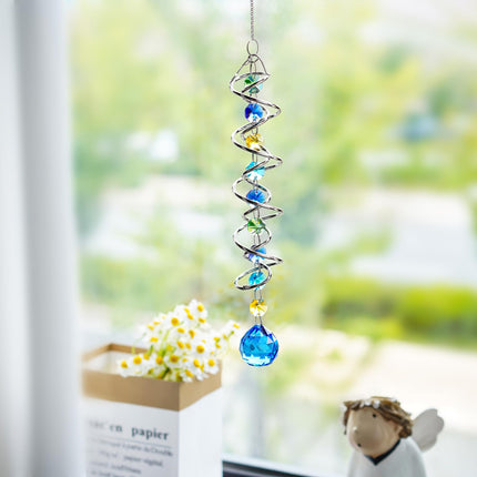 20.5in Sea Blue Crystal Gazing Ball Spiral Wind Spinner Suncatcher