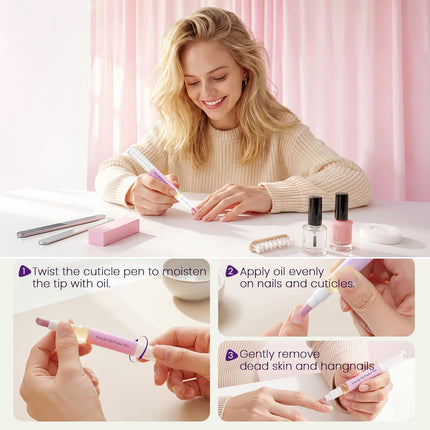 2-in-1 Cuticle Oil Pusher Pen,2026 New Ceramic Cuticle Pusher Oil Pen,Ceramic Cuticle Pen for Nails,Nail Care Tool for Dry Damaged Nails Hangnails Moisturize Polish Brighten 2Pcs