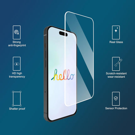 Ailun Screen Protector for iPhone 16 / iPhone 15 / iPhone 15 Pro [6.1 Inch] Display 3 Pack Tempered Glass, Dynamic Island Compatible, Case Friendly [Not for iPhone 16 Pro 6.3 Inch].