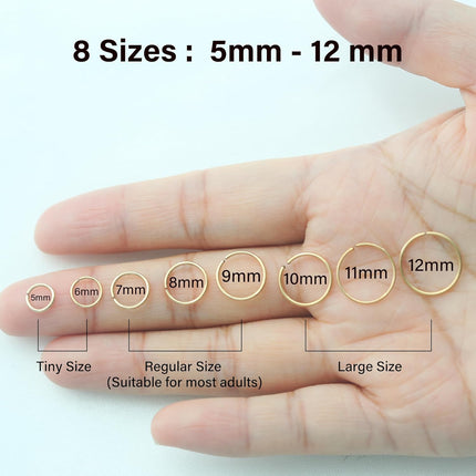 Small Thin Gold or Sterling Silver Nose Ring Hoops for Women, 22g/24g/20g Tiny Nose Piercing Jewelry,22 gauge or 24 gauge Nose Rings, 5mm/6mm/7mm/8mm/9mm/10mm