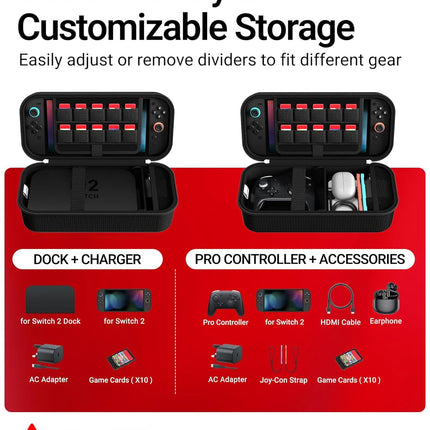 ivoler Carrying Case for Nintendo Switch 2/Switch/OLED Model, Large Capacity Portable Travel Case Fits Switch 2 Dock or Pro Controller, 10 Game Card Slots, Protective Storage Bag - Black