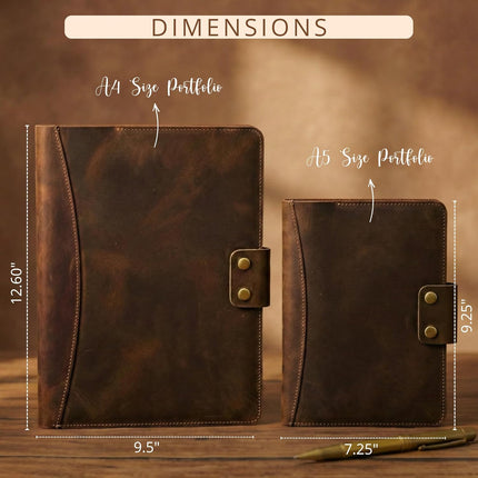 Personalized Leather Portfolio for Men, Women - Custom Business & Organizer A4 A5 Document Binder, Journal for Coworker, Employee, Gift for Him, Her, Students, Graduation, Mother’s Day, Office Gifts