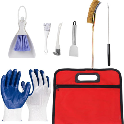 8PCS Bird Cage Cleaning Kit - Heavy Duty Bird Cage Cleaner Set with Stainless Steel Scraper, Wire Brushes, Mini Broom & Dustpan - Complete Deep Cleaning Tools for Parakeet, Parrot & Budgie Cages