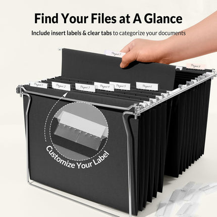 SUNEE 25 Pack Hanging File Folders, Black Folders, Hanging File Folders Letter Size with 1/5-cut Tabs, Stay Organized for Your Home and Office Bulk File and Documents