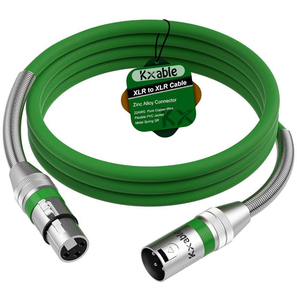 XLR Microphone Cable 1 FT, XLR Male to Female Balanced Mic Cable, 3-Pin Shielded Speaker Cord, Zinc Alloy Connectors, 22AWG Pure Copper, Metal Spring SR, Recording Studio, Podcast, Green