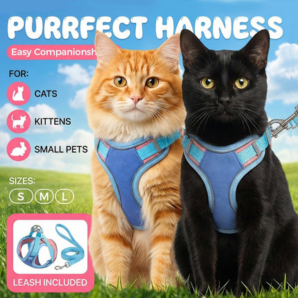 Cat Harness and Leash, Escape-Proof Cat Harness Set, Adjustable Step-in Pet Harness for Walking for Small Medium Cats (Pink, M)
