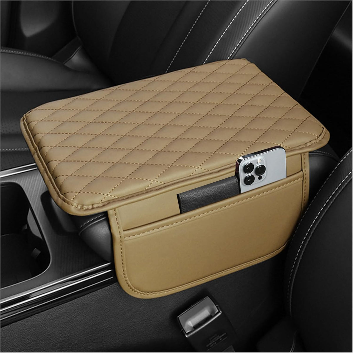 Upgraded Car Center Console Cover,Microfiber Leather Car Armrest Cover Cushion with 2 Storage Bags,Universal Car