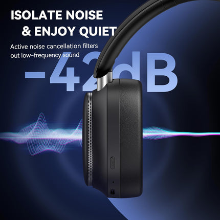 Pointcinco Hybrid Active Noise Cancelling Headphones, Over Ear Bluetooth 6.0 Wireless Headphones, 50H Playtime, Deep Bass, HiFi Stereo Sound, Lightweight Foldable for Travel, Home and Office(Black)