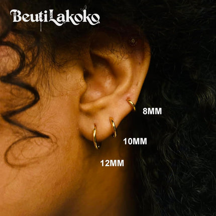 Hypoallergenic Titanium Hoop Earrings for Women&Men-8mm 10mm 12mm Small Silver Gold Black Huggie Hoops,Cartilage&Helix Sleeper Earrings for Sensitive Skin