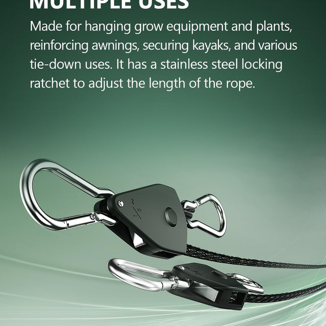 4-Pack 1/8" Rope Hanger, Ratchet Tie Down Strap
