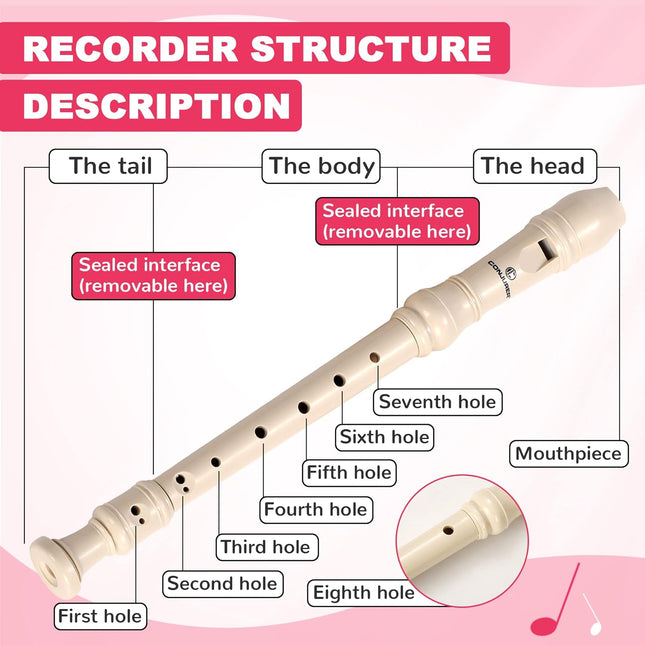 10Pc Soprano Recorder Instrument for Kids Student - German Fingering 8 Hole Flute ABS Descant Recorders for Beginners with Cleaning Rod and Bag for Kids over 3 Years Old