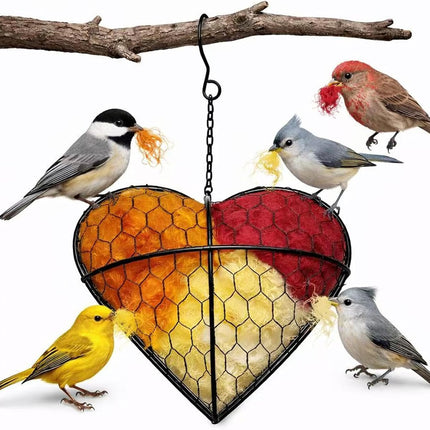 Handmade Alpaca Fiber Heart Bird Nesting Holder for Garden Birds — Cozy Outdoor Gift-Harvest