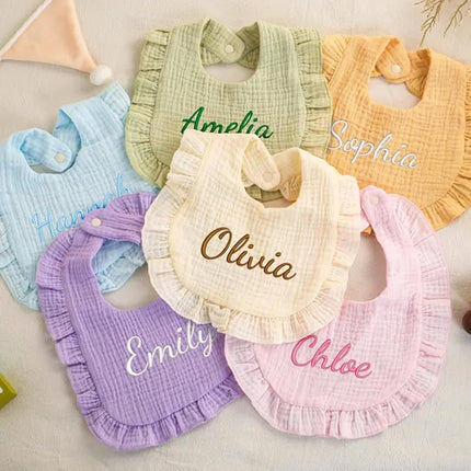 Personalized Baby Bib with Name, Custom Embroidered Cotton Ruffle Bib for Baby Boy & Girl, Soft Absorbent Drool & Feeding Bib, Newborn Infant Gift for Baby Shower, Birthday