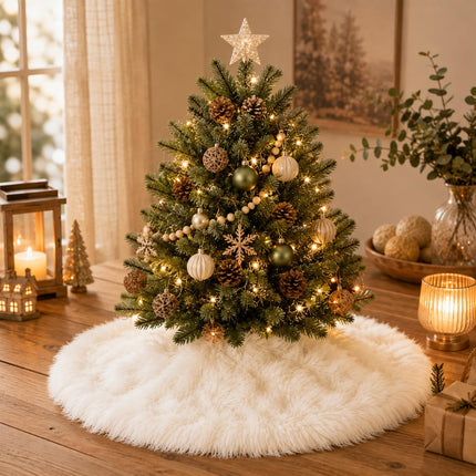 Christmas Tree Skirt, 48 Inch White Soft Faux Fur Tree Skirts Plush Christmas Decorations, White Ornaments Christmas Tree Skirts Xmas Decorations Indoor Holiday Party Decor