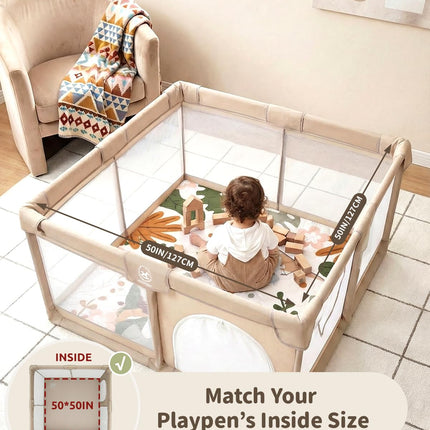 Joypony Baby Play Mat for Floor 50×50in, Quilted 1.6in Extra Thick Crawling Mat for Toddlers, Non-Slip Kids Play Mats for Playpen with Washable Removable Cover, Boho