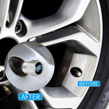 Tire Valve Stem Caps Cover for Ford Metal Wheel Air caps Auto Valve Stem Caps Accessories 4 Pack Silver