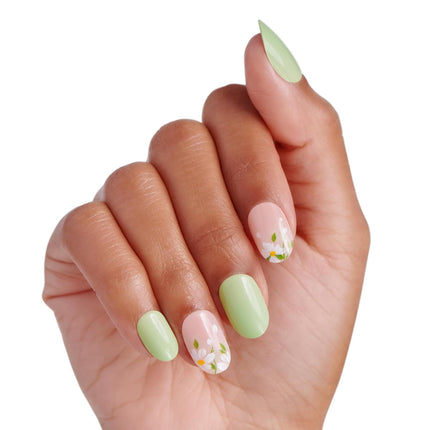 Kiss Impress No Glue Mani Press On Nails, Design, 'Velvet Bunny', Green, Short Size, Oval Shape, Includes 30 Nails, 1 Mini File, 1 Prep Pad, 1 Manicure Stick, Instruction Sheet