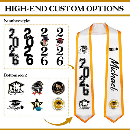 Custom Graduation Stole 2026, Personalized Graduation Sash with Text & Logo, Personalized High School & College Graduation Gifts for Graduation Ceremonies, Class of 2026 Honor Gift