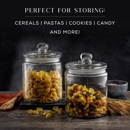Elegant Cookie Jar. 2 Large Glass Jar With Lid. Jars for Kitchen Counter with Lids, Candy Jar, Decorative Apothecary Canisters, Half Gallon Lid Airtight
