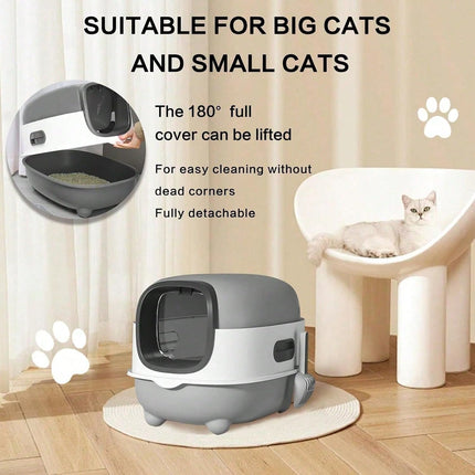 Foldable Cats Litter Box for Home, Enclosed Cats Litter Box with Lid and Scoop, Large Size Anti-Splashing Easy to-Clean, Front Entry and Exit (Grey)