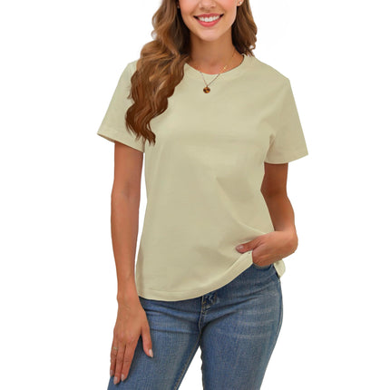 100% Cotton Basic T Shirts for Women Crew Neck Loose Fit Plain Tops