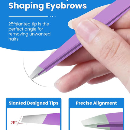 GlamTweeler Expert Eyebrow Hair Removal Tweezer, High Precision Slant Tip Stainless Steel Tweezers for Men and Women