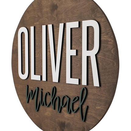 Custom Round Nursery Name Sign, Personalized Wooden Wall Plaque, 12" 18" 24", 30" 3D Wall Art for Children & Kids Rooms, Baby Shower, Hickory Hollow Designs (Oliver Michael)