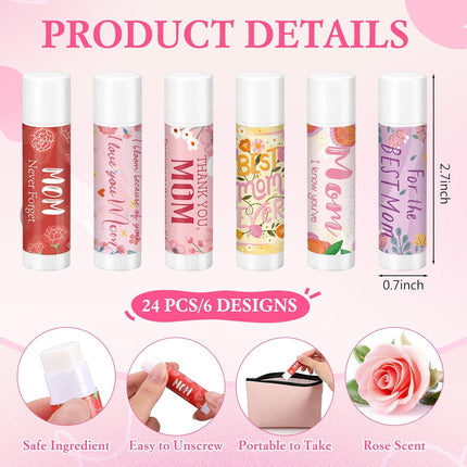 Loopeer 24 Sets Mother's Day Hand Cream and Lip Balm Gifts Bulk with Greeting Card and Bags Pink Mother's Day Gift Ideas Mom Party Favors Stuffers for Women Friends Ladies