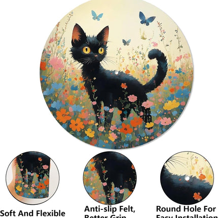 CRASPIRE Turntable Mat Record Player Mat Cat Flower 12inch Reduce Noise Record Pad Turntable Slipmat Antistatic Anti Slip Felt Platter Slip Mat Protective Mat for Home Record Players