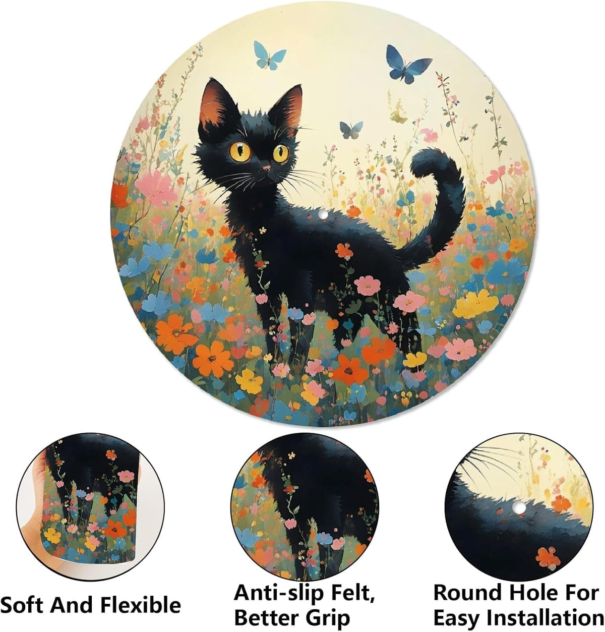 Cat Flower 12-Inch Felt Turntable Mat for Home Record Players - photo 3