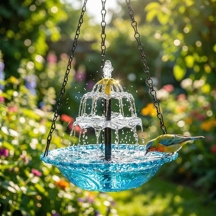Solar Cascade Hanging Bird Bath Fountain, Hanging Bird Bath with Flowing Water, Bird Bath Fountain Decorative Garden Yard Patio for Outdoor (Blue)