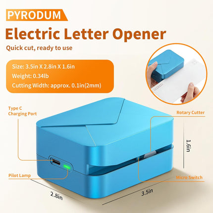 Rechargeable Electric Letter Opener – Automatic Envelope Slitter with Safe Hidden Blade, 1500 Cuts per Charge, Portable Mail Opener for Office Home Desk, Elderly Friendly, No Battery Needed