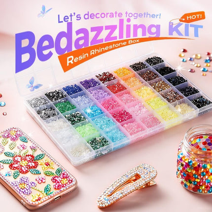 Bedazzler Kit with Rhinestones, Colorful DIY Resin Rhinestone Kit for Bedazzling, Resin Jelly Rhinestones for Bedazzling Kit for Diamond Art Bedazzled Nail Art Crafting Makeup (24000)