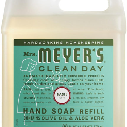 MRS. MEYER'S CLEAN DAY Hand Soap Refill, Made with Essential Oils, Basil, 33 fl. oz