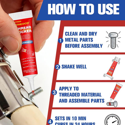 2 Pack Thread Locker Blue and Red 6mlx2 - Medium and Strong StrengthThreadlocker Metal Glue for Nuts, Bolts, Fasteners - Prevent Loosening/Corrosion (Blue and Red 6ml*2)