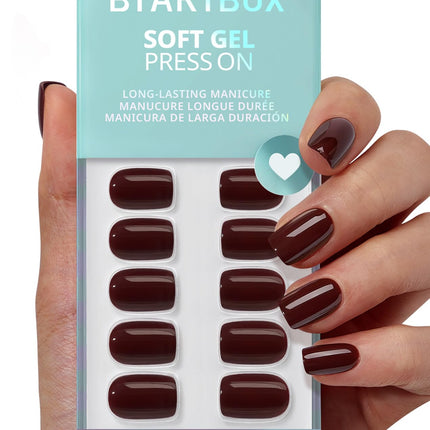 Press On Nails, Short Oval Dark Red Fake Nails, 32Pcs Full Kit - photo 17