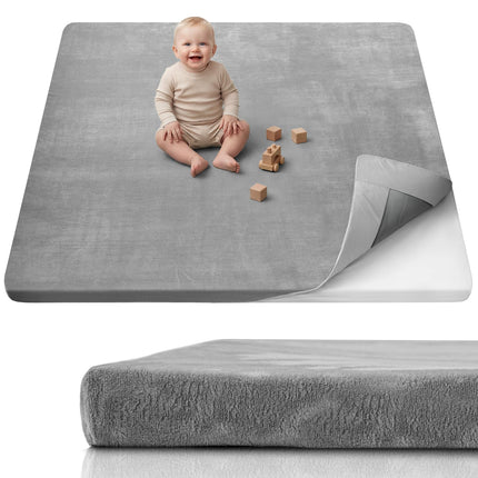 Mat de juego para bebé de 1.3" de grosor, mat para corral de 71x59 con funda desmontable y lavable, alfombra grande para piso, cojín de espuma y base antideslizante para niños, bebés, gris claro